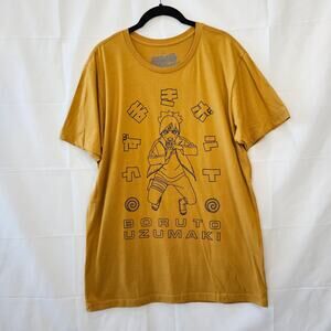 Naruto Shippuden Boruto Uzumaki Anime Gold Beige Short Sleeve Shirt Large